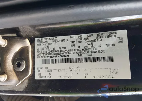 2015 Ford F-150 Xl z USA, uszkodzony, nr VIN 1FTEW1EF6FKE89699